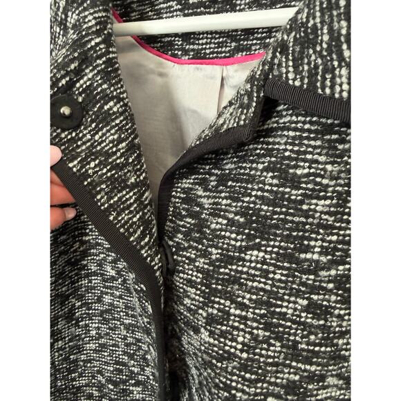 Kate Spade Tweed Blazer Size 4 Ribbon Belt Black White Career Designer Business - Picture 5 of 7